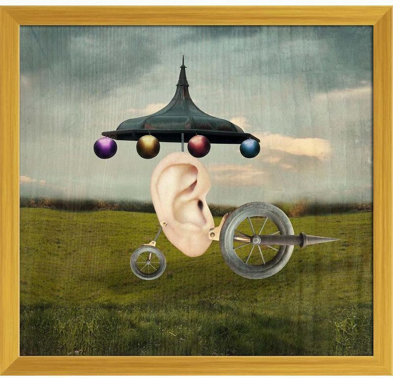 Artzfolio Human Ear With Surreal Wheels Canvas Painting Golden Frame 21.3x20inch Canvas 20 inch x 21.3 inch Painting  (With Frame)