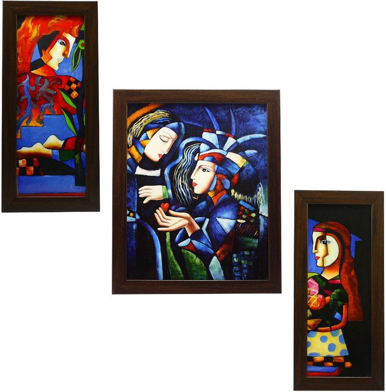 Indianara Ink 11 inch x 19 inch Painting  (With Frame, Pack of 3)