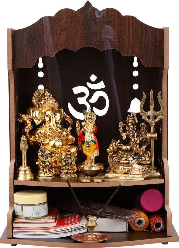 WALLZY Double shelved wall mandir  (42 cm X 28 cm, Brown)