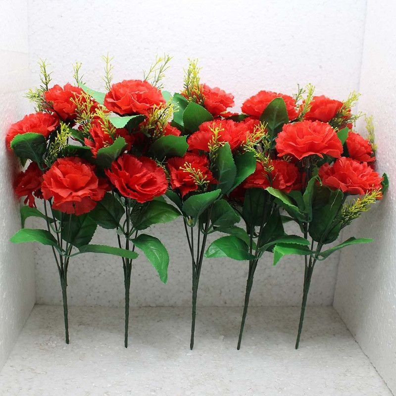 TFH Artificial Decorative Flower Bunch For Vase Decoration Pack Of-5 13 Inches Plastic Vase  (6 inch, Red)