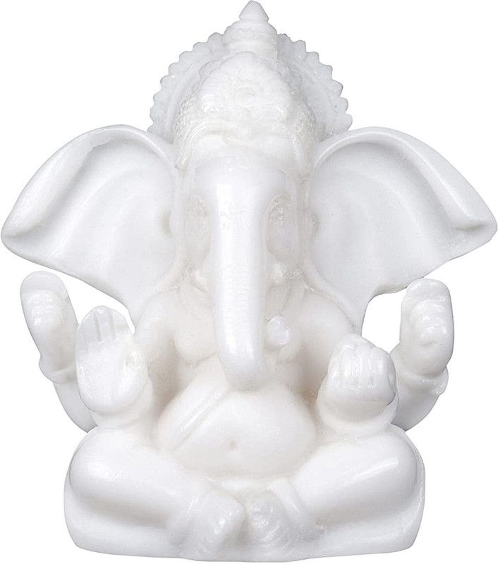 Visata Trenz Marble Dust Ganesh Murti 4 x 4 Inch Decorative Showpiece - 8.9 cm  (Marble, White)