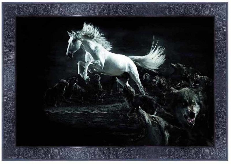 pnf Vastu Horse Frames Wood Photo Frames with Acrylic Sheet (Glass)7881- Digital Reprint 10 inch x 14 inch Painting  (With Frame)