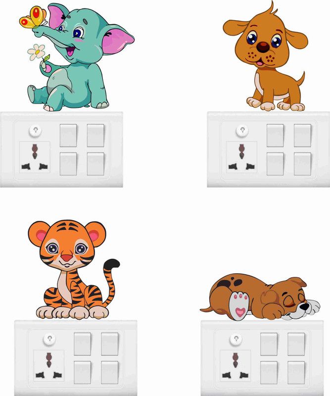 Sticker Hub 23 cm Cute baby Animals Wall Sticker Standard Pvc Vinyl Size - Height 23Cm X 20Cm (Set Of 4) Self Adhesive Sticker  (Pack of 1)