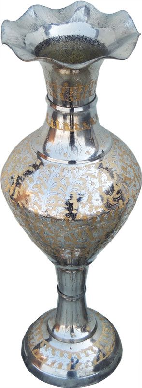 Brass Gift Center Brass Flower vase With handwork Brass Vase  (18 inch, Multicolor)