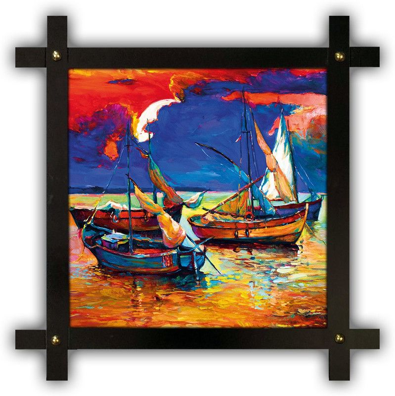 Poster N Frames Cross Wooden Frame Hand-Crafted with photo of Hand Painting Landscape Scenery 14921 Digital Reprint 16.5 inch x 16.5 inch Painting  (With Frame)