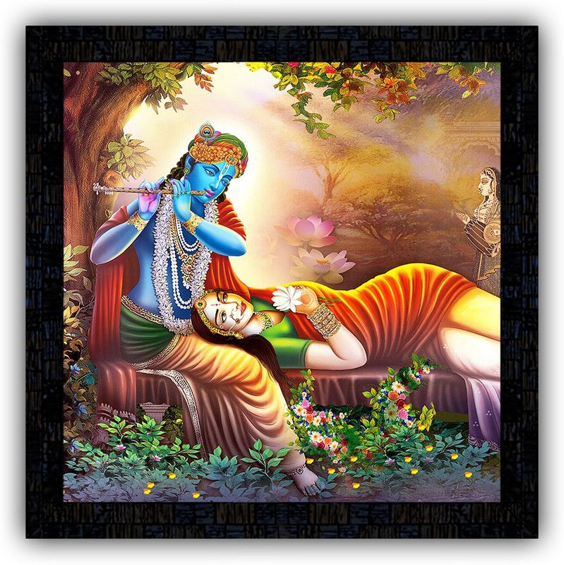 Poster N Frames framed poster of Radha Krishna-5563 Digital Reprint 14 inch x 14 inch Painting  (With Frame)