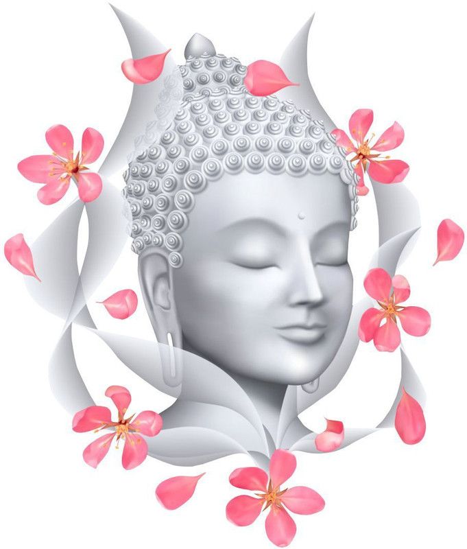 decor kraft 38 cm Budha with Flowers Wall Sticker Self Adhesive Sticker  (Pack of 1)
