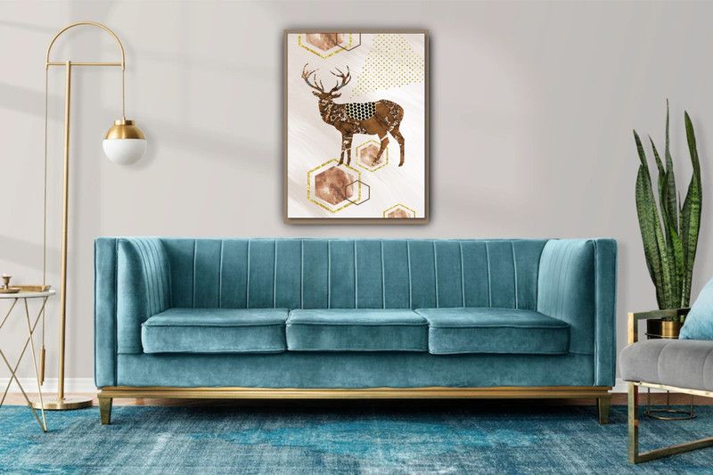 JORAS mural-modern-wall-frame-golden-triangles-dots Canvas 20 inch x 28 inch Painting  (Without Frame)