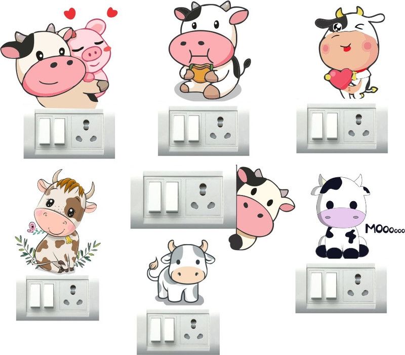 Décor Kraft 35 cm Cute Cow Self Adhesive Sticker  (Pack of 6)