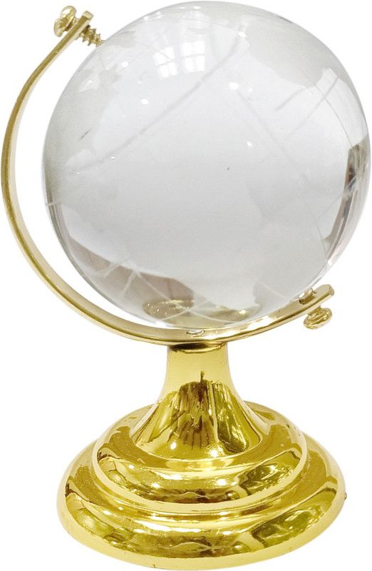 Shubhanjali Crystal Glass World Globe On Gold Stand For Vastu and Feng Shui,Study Table,45MM Decorative Showpiece - 6 cm  (Crystal, White)