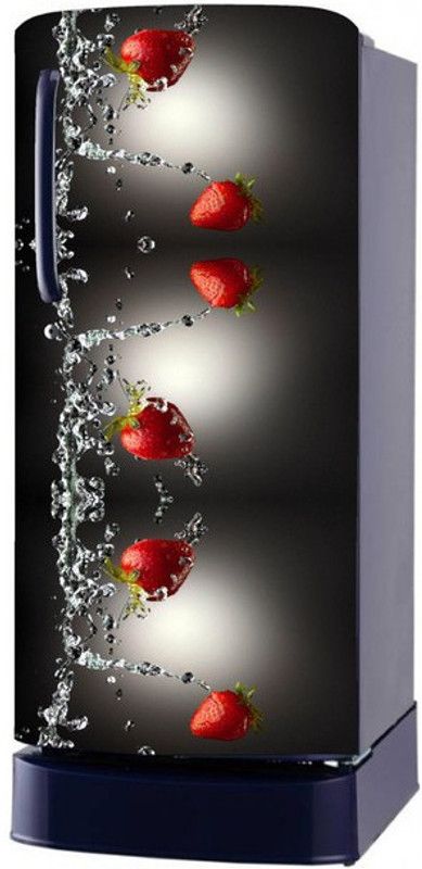 Psychedelic Collection 60 cm Strawbery Fruit Water Splash Fridge Decorative Sticker Self Adhesive Sticker  (Pack of 1)