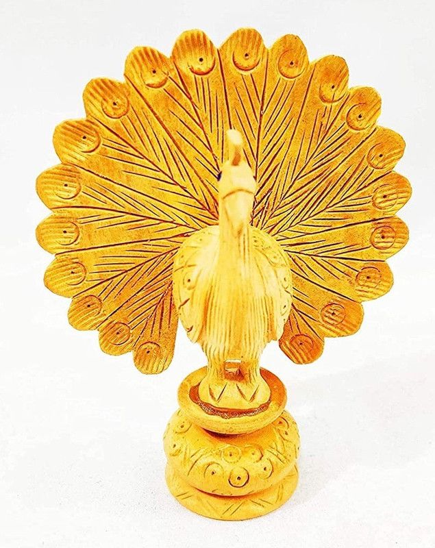assure crafts WOODEN CARVING DANCING PEACOCK Decorative Showpiece - 10 cm  (Wood, Yellow)