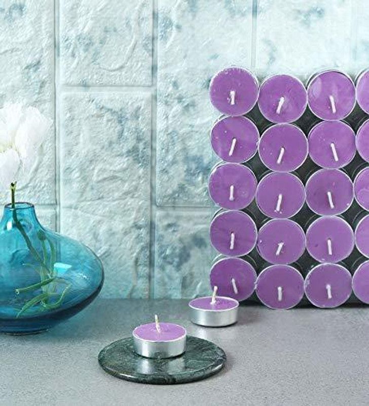 Sanbol Wax Tealight Candles for Home Decoration, Room, Bedroom, |Smokeless, Daily Use Candle  (Purple, Pack of 50)