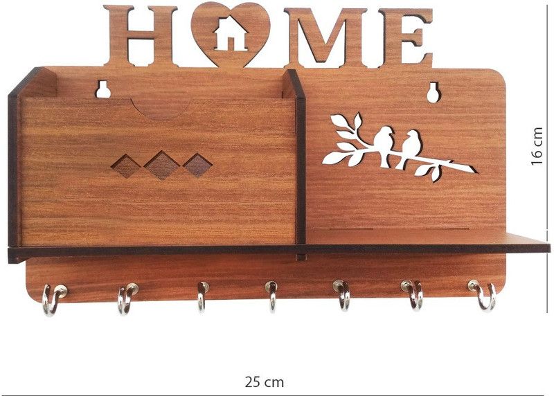 Wood Key Holder  (7 Hooks, Brown)