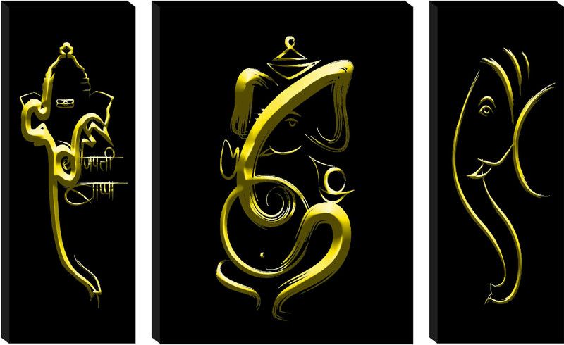 Ganesha Set of 3 Paper Print  (18 inch X 24 inch)