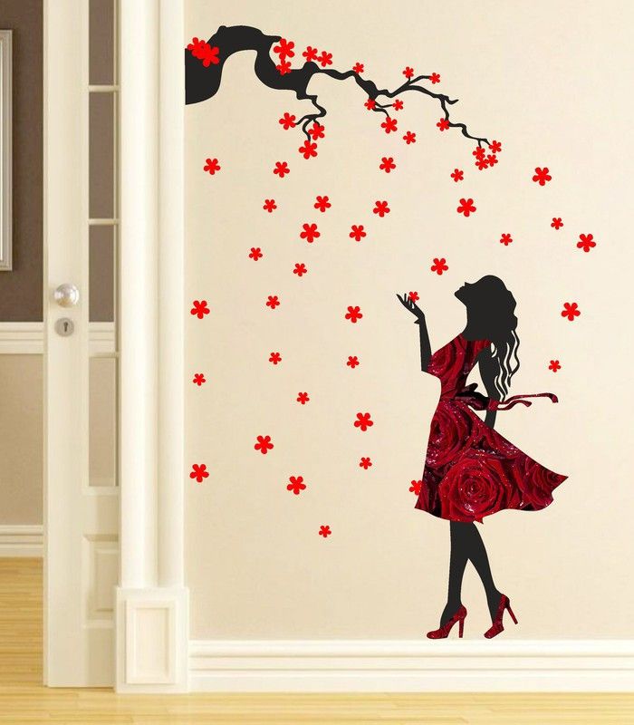 ColorsGraphics 87 cm Large Tree, Falling Flowers, And Pretty Flower Self Adhesive Sticker  (Pack of 1)