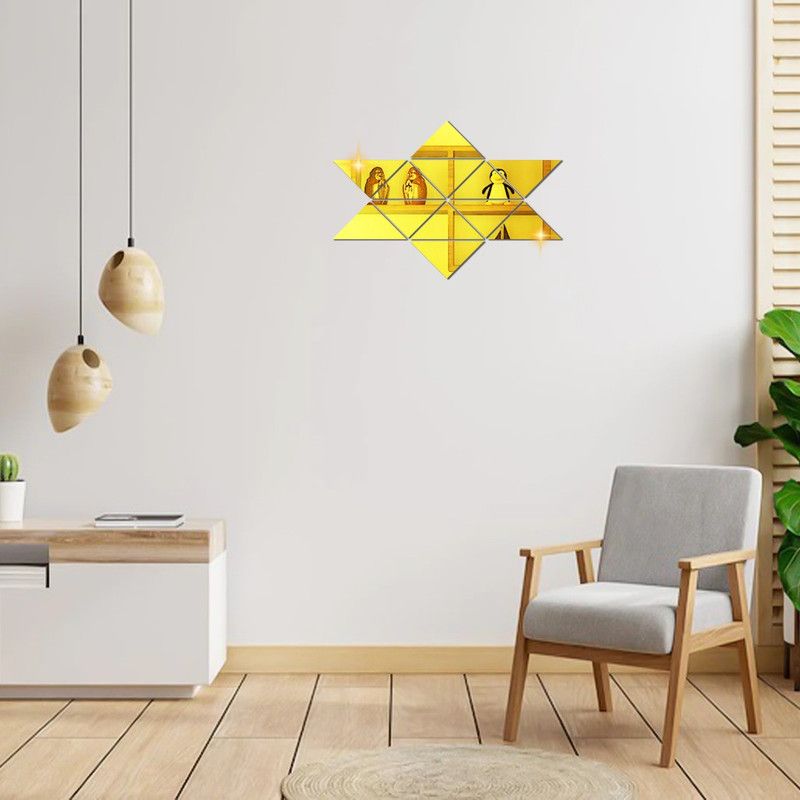 DeCorner 15 cm 12 Big Triangle Gold Self Adhesive Sticker  (Pack of 12)