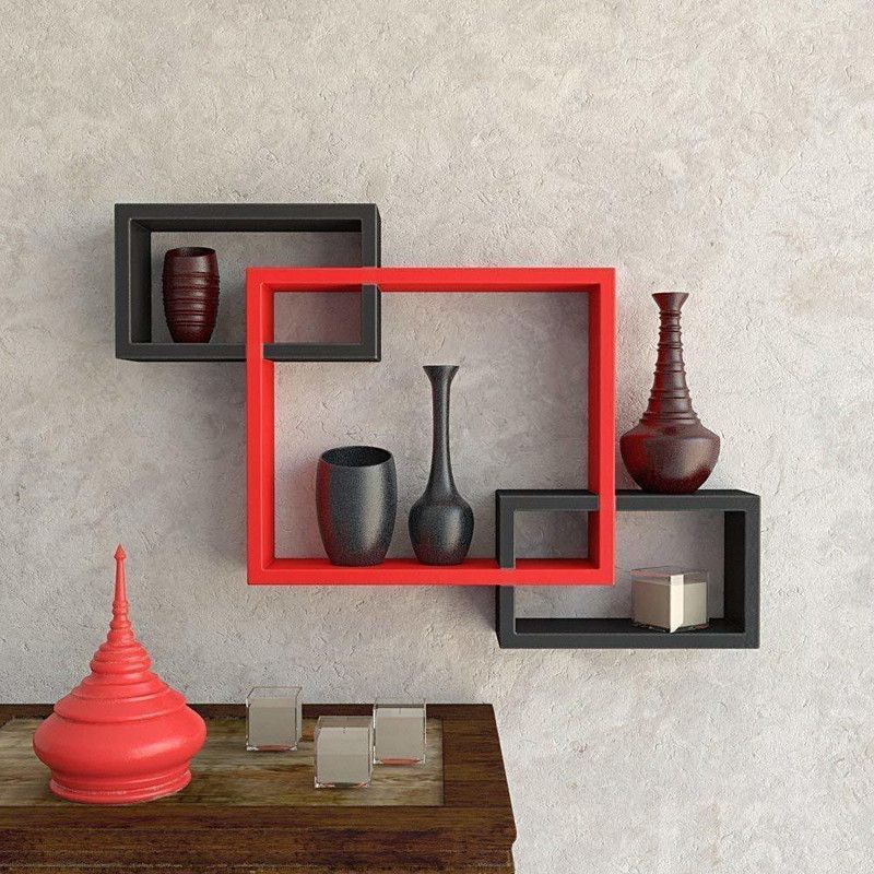 FABULO Piece Wood Wall Decor for Wall Mount with Shelf MDF (Medium Density Fiber) Wall Shelf  (Number of Shelves - 3, Red, Black, Red)