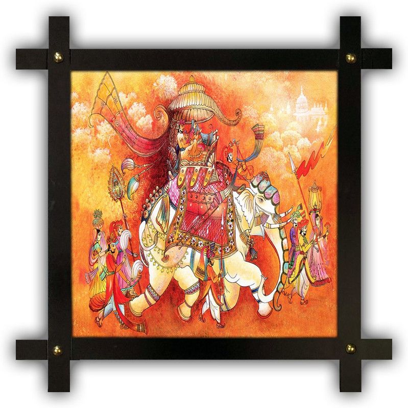 Poster N Frames Cross Wooden Frame Hand-Crafted with photo of Rajasthani Art 17396-12x12-crossframe Digital Reprint 16.5 inch x 16.5 inch Painting  (With Frame)