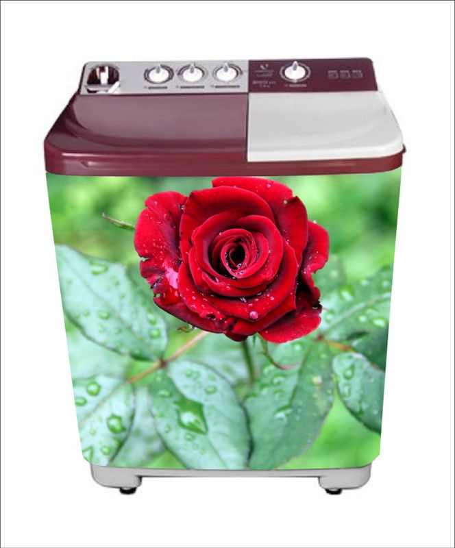 Khatwal Enterprises 60 cm decorative beautiful red rose flower leaves washing machine sticker Self Adhesive Sticker  (Pack of 1)