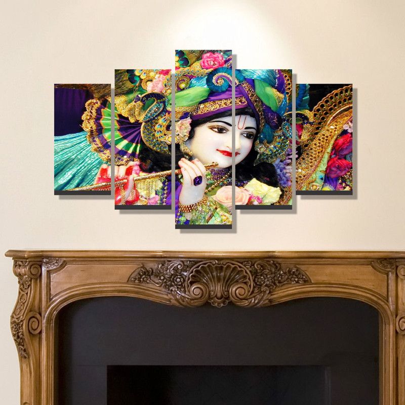 DecorStudio lord krishna 5 Pieces Canvas Wall Painting For Home Canvas 30 inch x 24 inch Painting  (With Frame, Pack of 5)