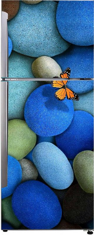 Advait Designs 60 cm Advait Designs decorative abstract beautiful colourful stones with butterfly extra lardge fridge sticker for fridge decor (pvc vinyl multicolor) Self Adhesive Sticker  (Pack of 1)