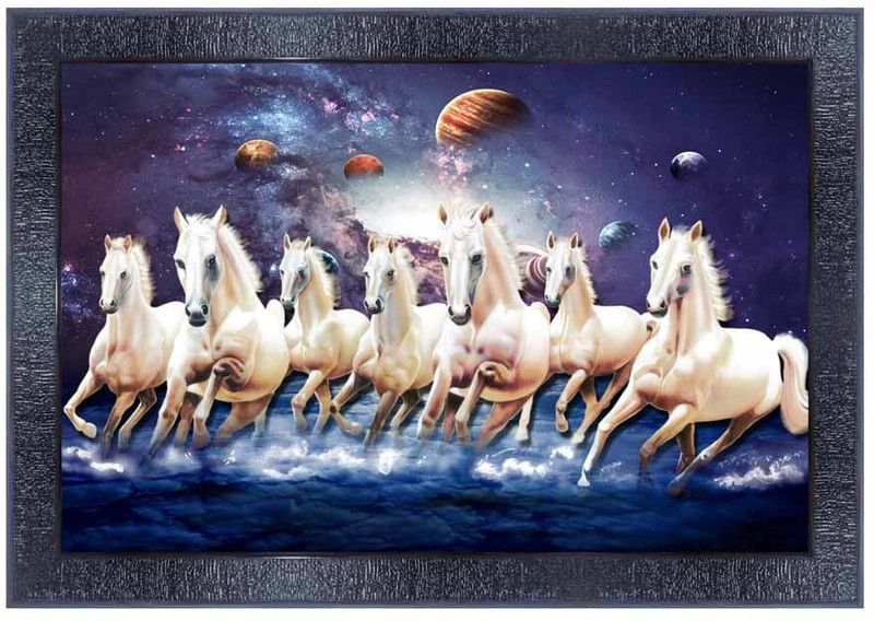 pnf Vastu Seven (7) Horse Frames Wood Photo Frames with Acrylic Sheet (Glass)13603- Digital Reprint 10 inch x 14 inch Painting  (With Frame)