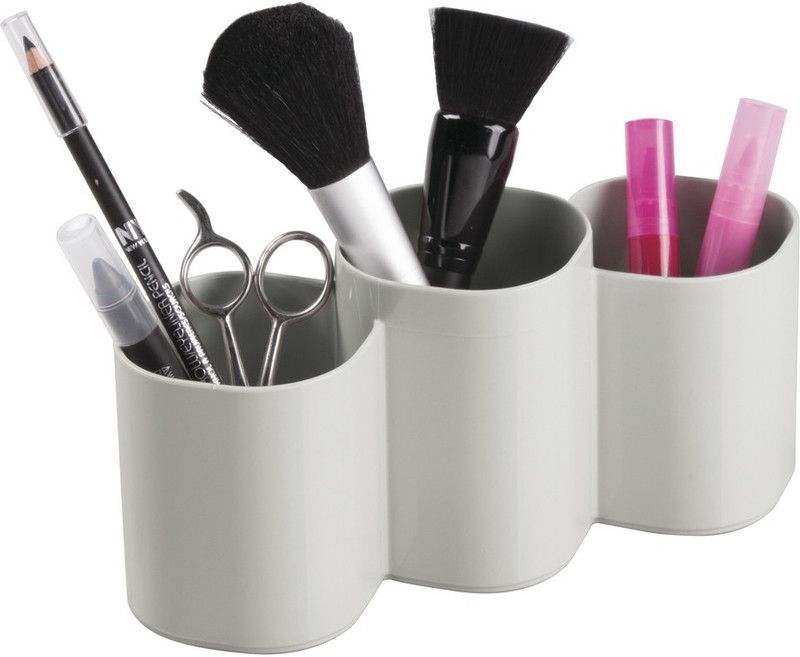 INTERDESIGN Clarity Cosmetic Organizer Cup for Makeup Brushes, Beauty Products - Light Gray Plastic Wall Shelf  (Number of Shelves - 3)