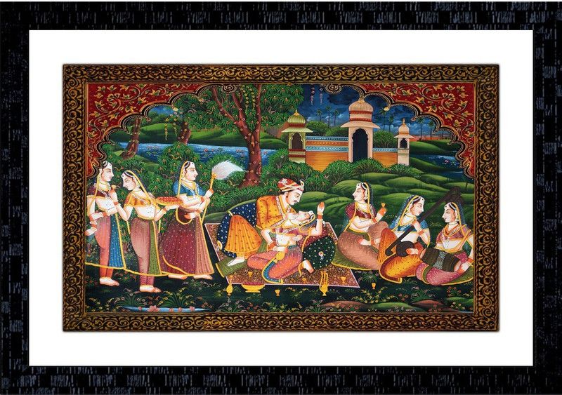 Janki Online Modern Art Canvas Rajasthani Miniature Large Glass Wall Paintings with Frame for home decoration item for bedroom for sale Canvas 14 inch x 20 inch Painting  (With Frame)