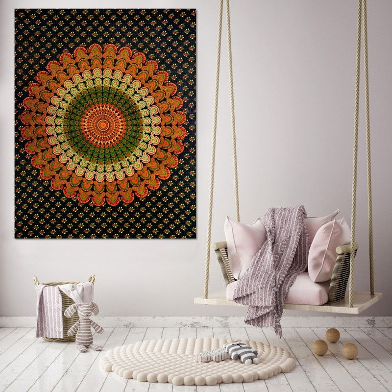 Handicraft-Palace Mandala Wall Hanging Art Tapestry  (Black)