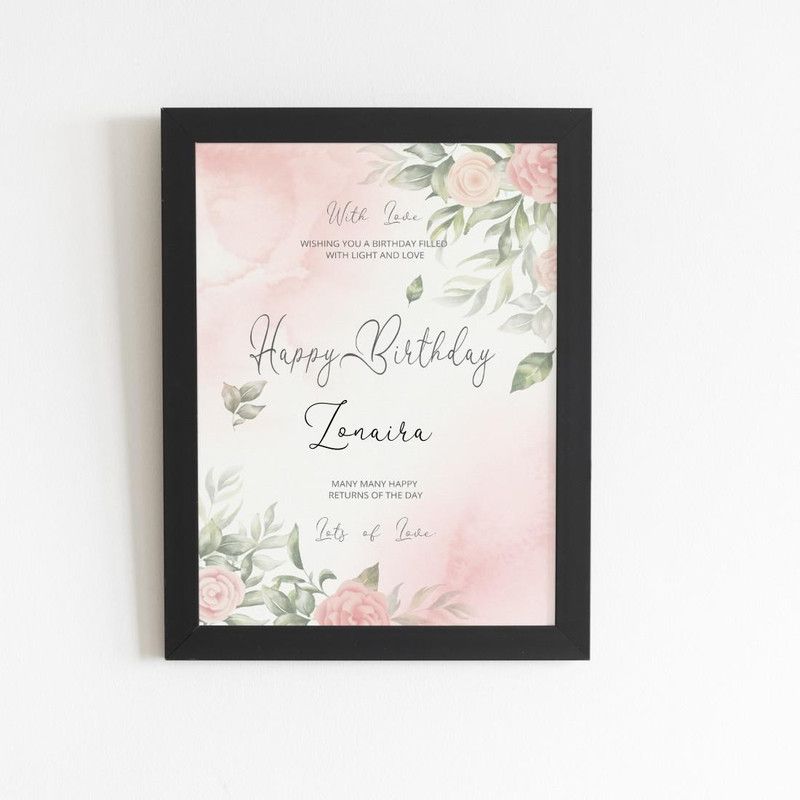 Beautum Happy Birthday Zonaira Name Printed Unique Digital Reprint 9inch x 13inch Painting Model No:BPNTG013714 Digital Reprint 13 inch x 9 inch Painting  (With Frame)