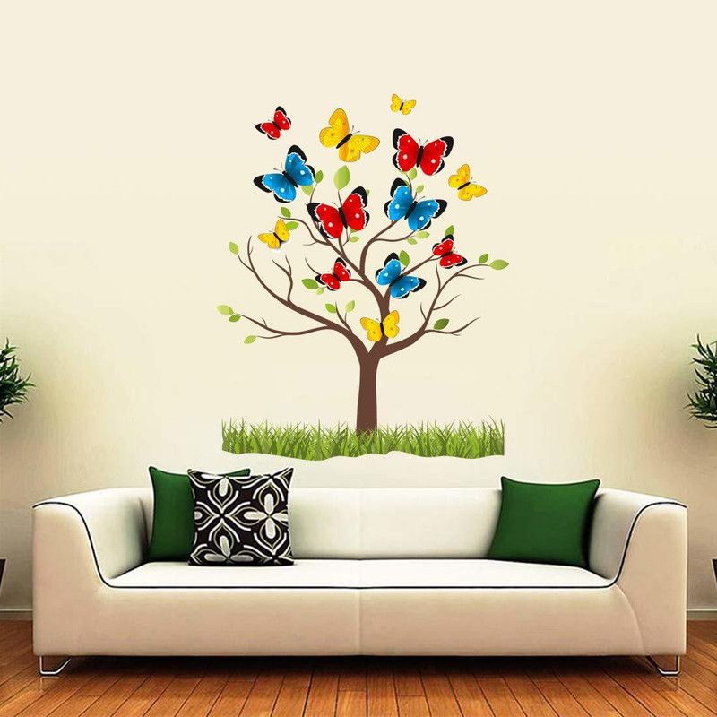 Picniva Butterfly on the Tree Wall Sticker For Kids Room Living Room Bedroom Play Room  (Multicolor)