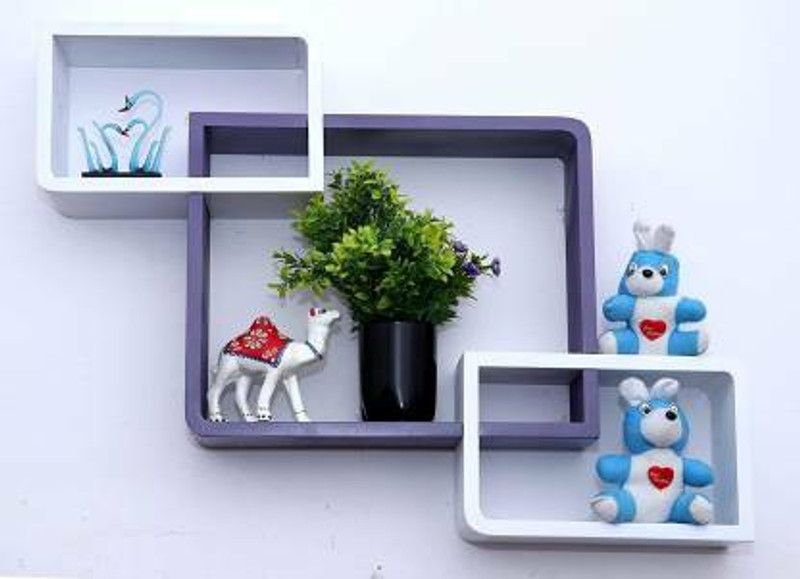 forex max handicrafts MDF (Medium Density Fiber) Wall Shelf  (Number of Shelves - 3, White, Purple)