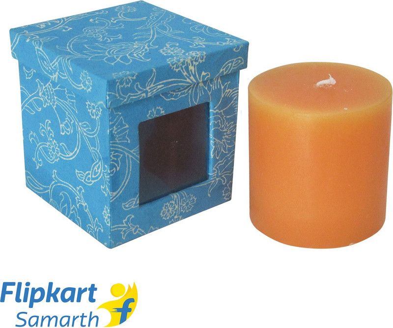 Indha Craft French Vanilla Flavour scented Orange Colour Decorative Gift Candle  (Green, Pack of 1)