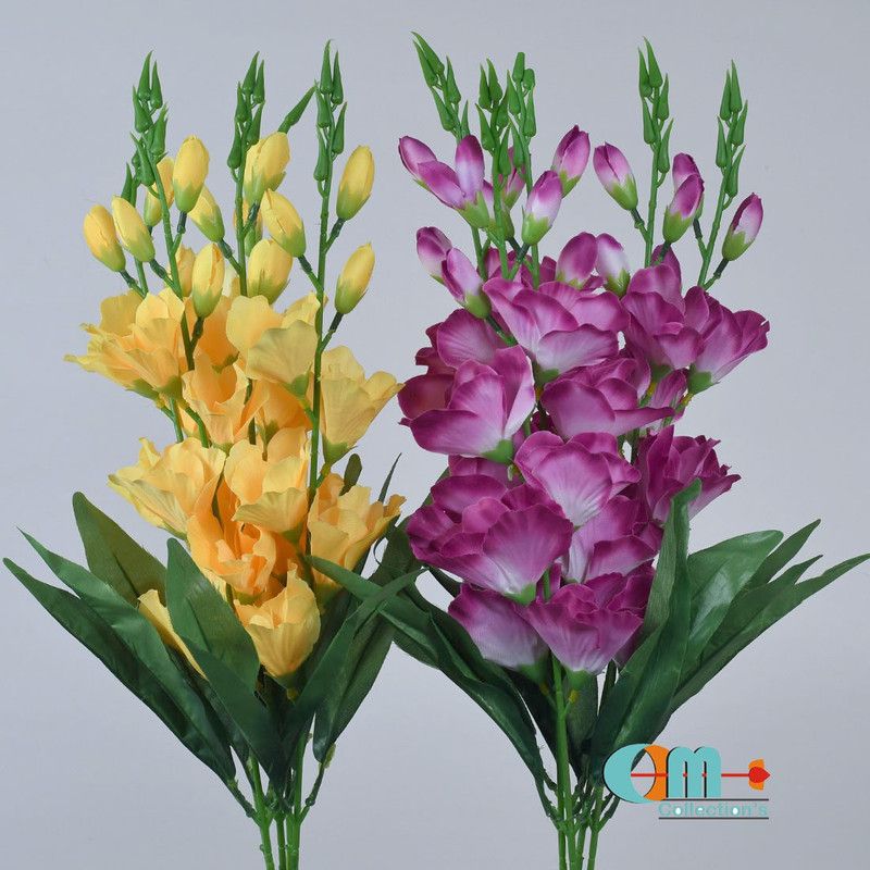 OM COLLECTIONS Gladiolus Artificial Flower Yellow, Purple Gladiolus Artificial Flower  (25 inch, Pack of 2, Flower Bunch)