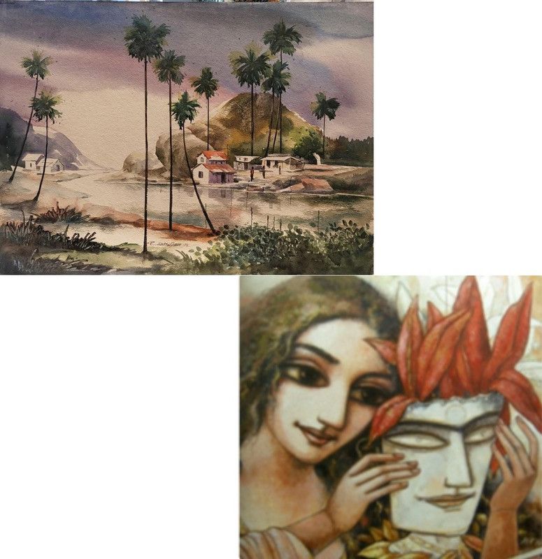 GALLERYG Acrylics Painting Natural Colors 11 inch x 14 inch Painting  (With Frame, Pack of 2)