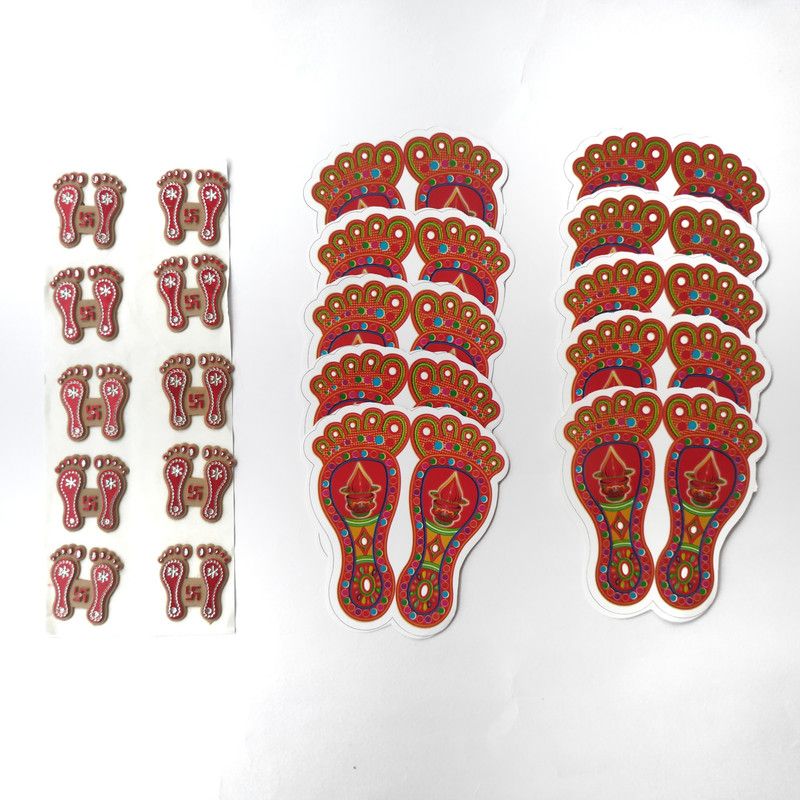 Local Charm Festive Collection 7.62 cm Diwali Decoration Combo/ Laxmi Charan Paduka Stickers (Pack of 20) Self Adhesive Sticker  (Pack of 20)
