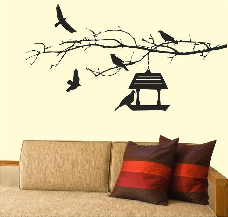 PRIME HOME DECOR 128 cm Birds Tree Wall Sticker Madhuban Décor Red Birds and Yellow flower tree wall sticker (pvc vinyl , Multicolor,135x128cm) Self Adhesive Sticker  (Pack of 1)