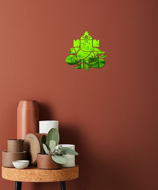 Aalam Designs 38.1 cm golden acrylic decorative ganesha mirror wall sticker Self Adhesive Sticker  (Pack of 1)