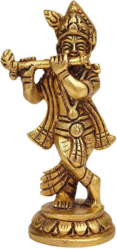 vrindavan shopi Muralidhar Krishna with Flute (Bansuri) in Brass 800gms Decorative Showpiece - 12 cm  (Brass, Gold)