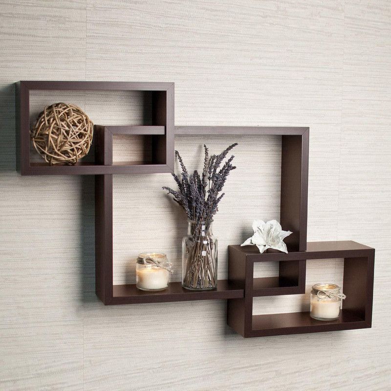 HAMMAD FURNITURE Wall Shelf Intersecting Shape Wall Mounted Hanging Shelf set of 4 MDF (Medium Density Fiber) Wall Shelf  (Number of Shelves - 3, Brown)