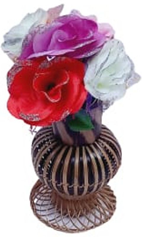 MiiArt Flower Pot with Flower for Home Decoration,Decorative Bamboo Flower Pot showpiece for Office Home Decoration,Business Gifts(Size-7 inch) Pack of 1 Set. (Brown) Bamboo Vase  (7 inch, Brown)
