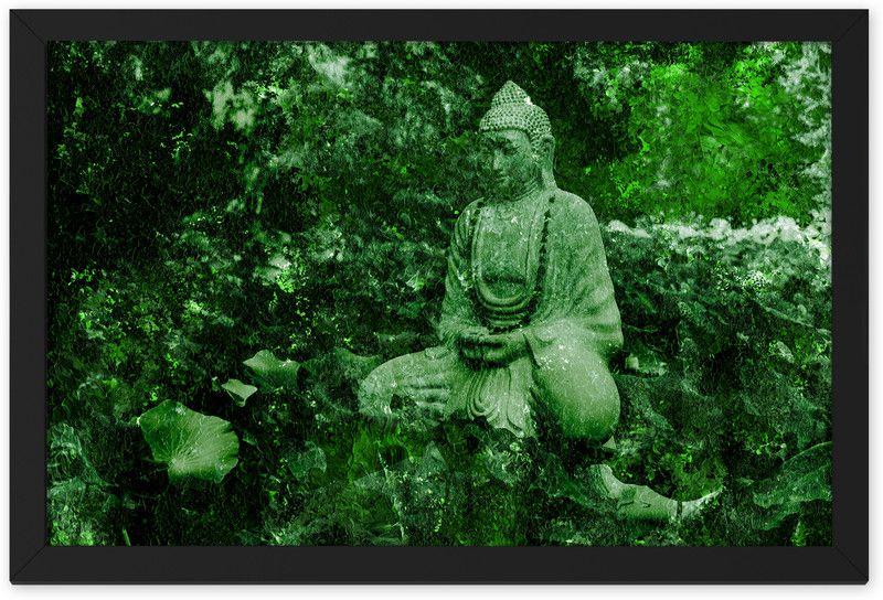 Ritwika's Abstract Artwork Of Buddha Statue In Green With Frame For Home And Office Décor Digital Reprint 9.5 inch x 13.5 inch Painting  (With Frame)