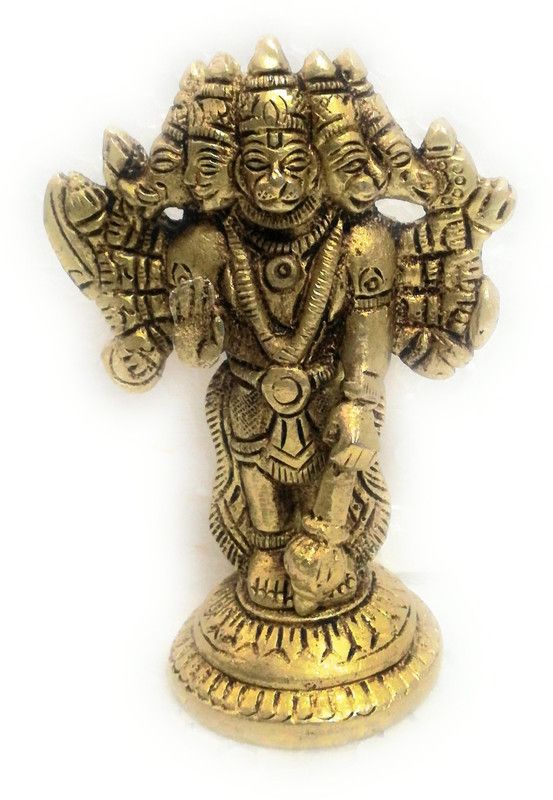 Idolsplace Brass Panchmukhi Hanuman Bajrangbali idol Murti Murti Statue (300gms) Decorative Showpiece - 7 cm  (Brass, Gold)