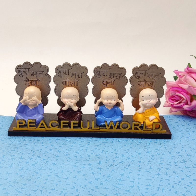 Art N Soul Set of 4 Monks Figurine,Hear No Evil See No Evil Speak No Evil Do No Evil Statue Decorative Showpiece - 7 cm  (Polyresin, Multicolor)