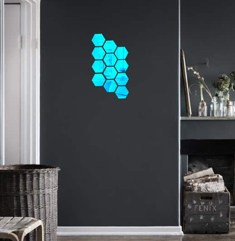 Decor studio 15.24 cm beautiful hexagone set blue acrylic sticker Self Adhesive Sticker  (Pack of 1)