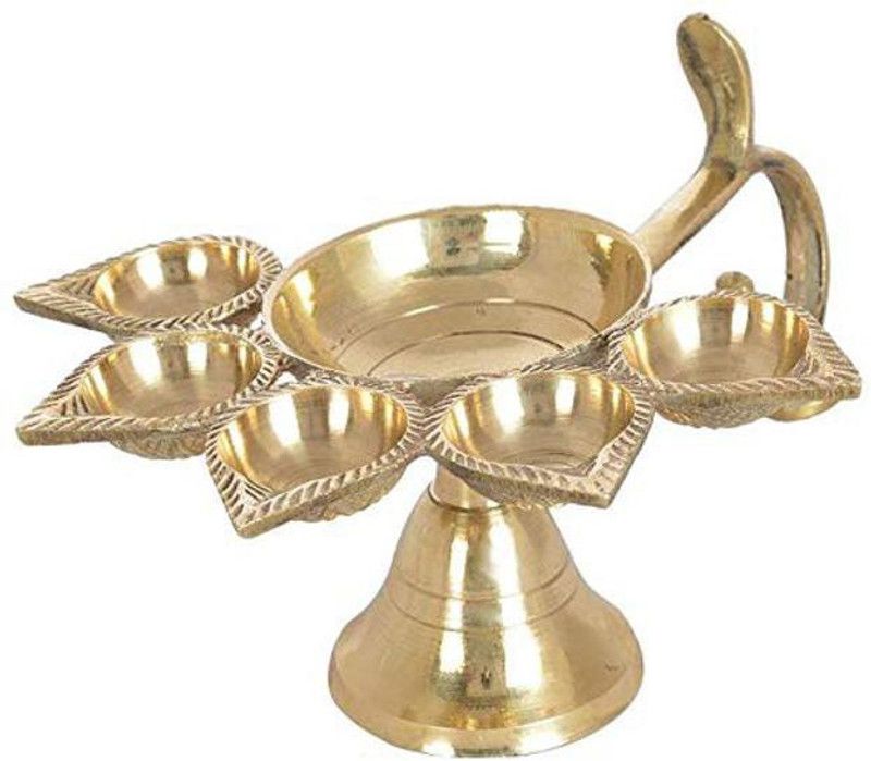 VALUE CRAFTS Panch Deepak Aarti Oil Lamp for Pooja Mandir Brass Table Diya  (Height: 3.9 inch)