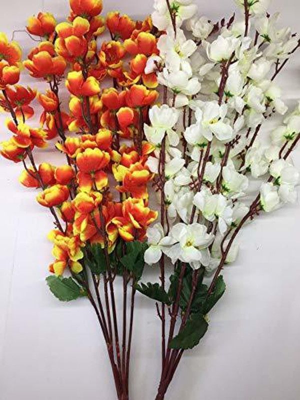 Everbuy Orange, White Orchids Artificial Flower  (23 inch, Pack of 2, Flower Bunch)