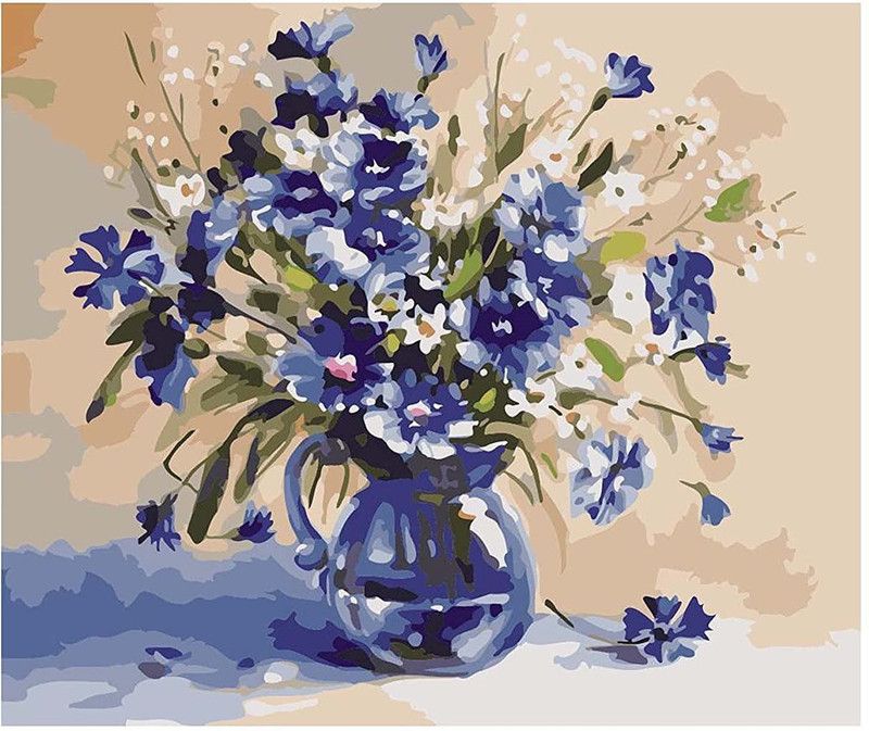 Futurekart Royal blue vase bouquet DIY Oil Painting by Numbers Kits,Adult Paint by Number Kits, DIY Oil Painting Kit, On Canvas Art Craft with Brushes and Pigment Oil 20 inch x 16 inch Painting  (Without Frame)