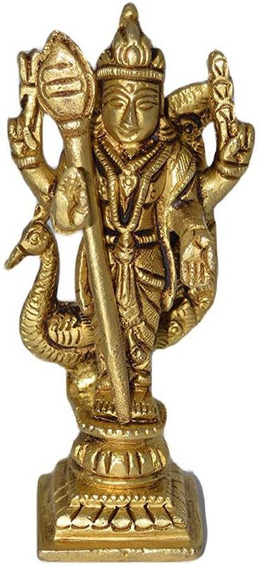 Kalarambh Brass Kartikeya Murugan Idol for Home Yellow, 1.5 x 1.1 x 3.9 Inch (L x W x H) Decorative Showpiece - 9.91 cm  (Brass, Yellow)